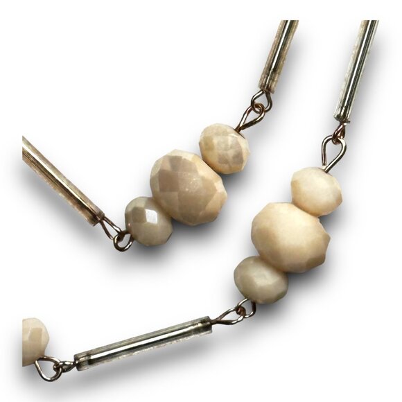 NY Faceted Iridencent Cream Glass Bead and Gold Statement Necklace - Picture 3 of 10